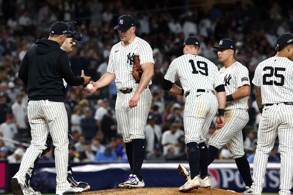 Carlos Rodon batted for the Yankees during their Game 2 loss on October 7.